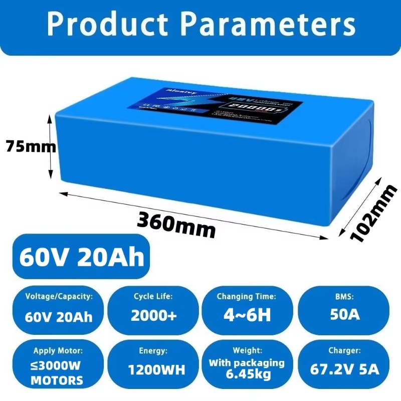 بطارية ليثيوم Aleaivy 60V 20Ah - مراجعة 60V 30Ah 21700 Battery Pack وسعره