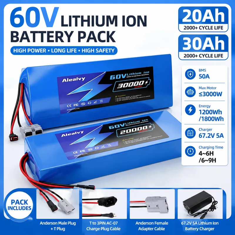بطارية ليثيوم Aleaivy 60V 20AH - مراجعة 60V 30Ah 21700 Battery Pack وسعره